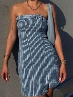 Striped Blue Zara denim Strapless Summer Dress